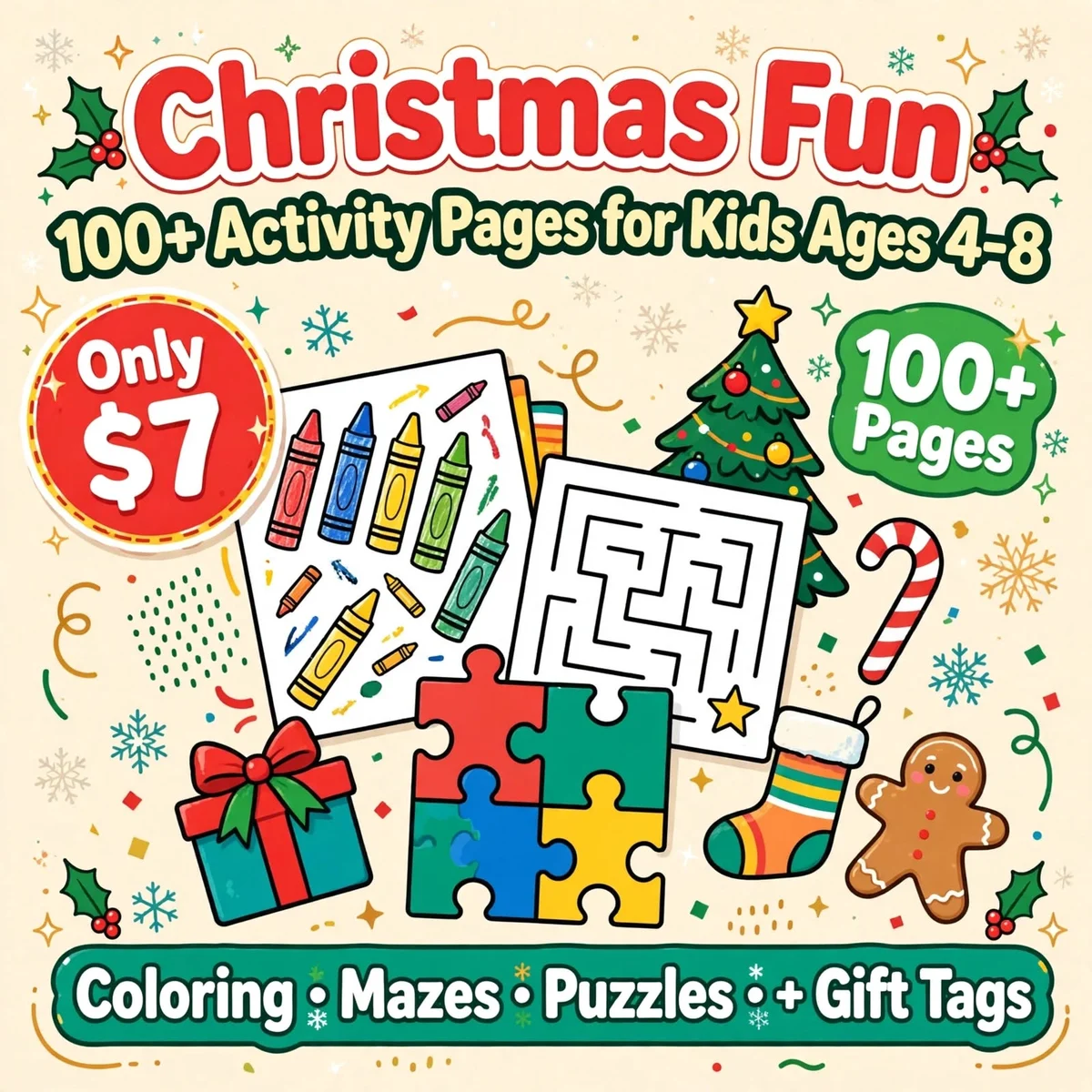 Christmas Fun! 100+ Activity Pages for Kids + 30 Gift Tags