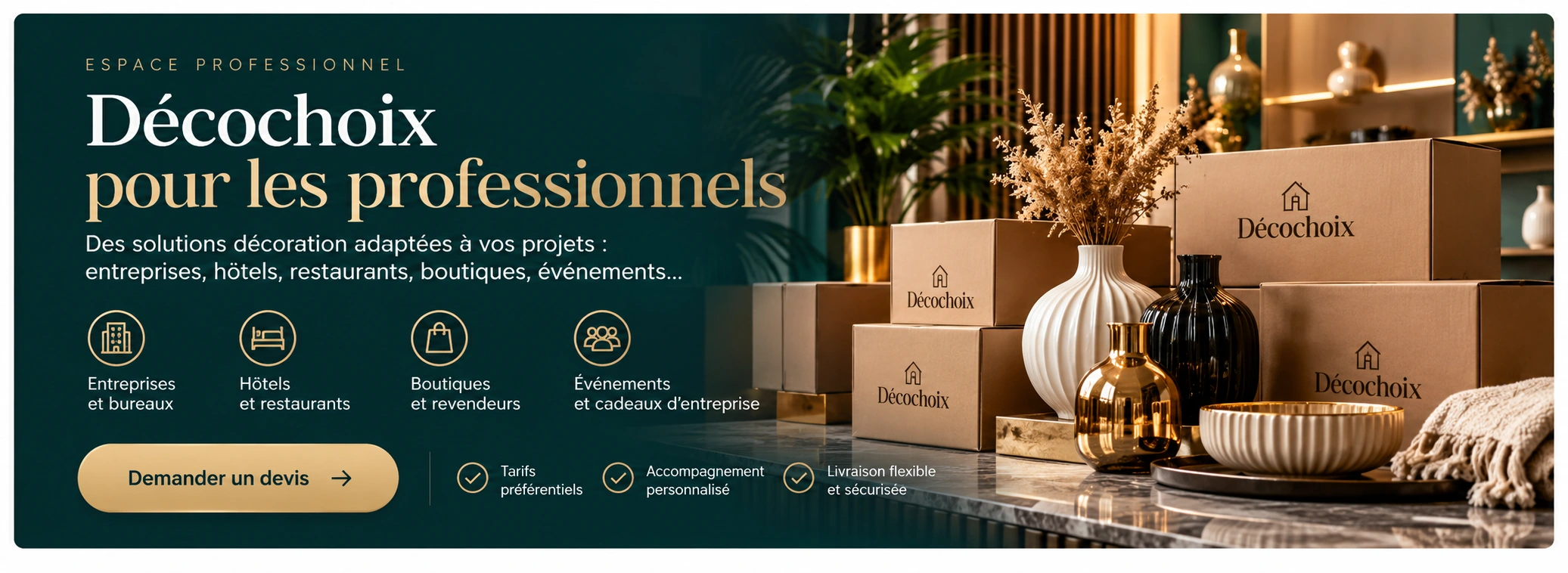 Décochoix pour les professionnels : entreprises, hôtels, boutiques et événements. Demander un devis.