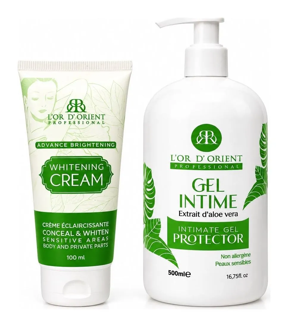 Le tube de cr&egrave;me &eacute;clat et le flacon de gel intime &agrave; l'aloe vera, c&ocirc;te &agrave; c&ocirc;te